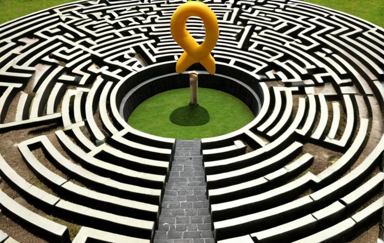 **
A labyrinth symbolizing SEO challenges in the Netherlands, with keywords like "zoekwoorden" (keywords), "backlinks," and "content marketing" scattered throughout. Make it visually appealing and slightly humorous.
**