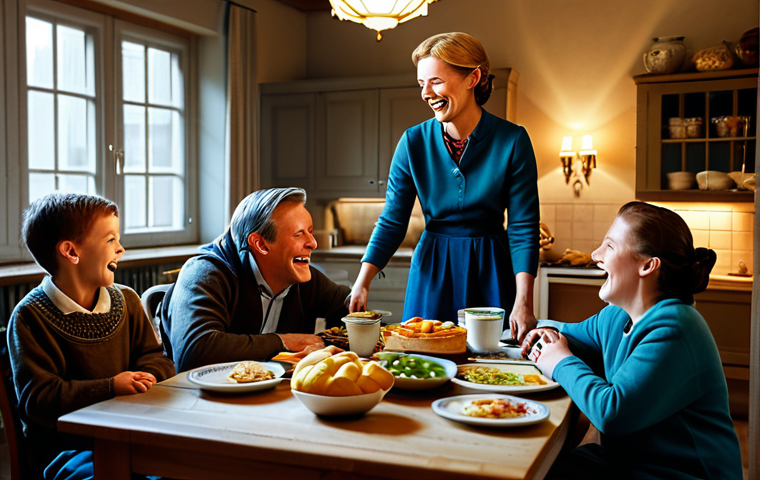 Storytelling TV Ad**

Prompt: A scene depicting a heartwarming family moment, gathered around a table, fully clothed, modest clothing, appropriate attire, laughing and enjoying themselves, a classic Dutch interior with warm lighting, safe for work, perfect anatomy, natural proportions, professional photography, high quality. The subtle product placement of a familiar Dutch food brand evokes feelings of nostalgia and togetherness.

**