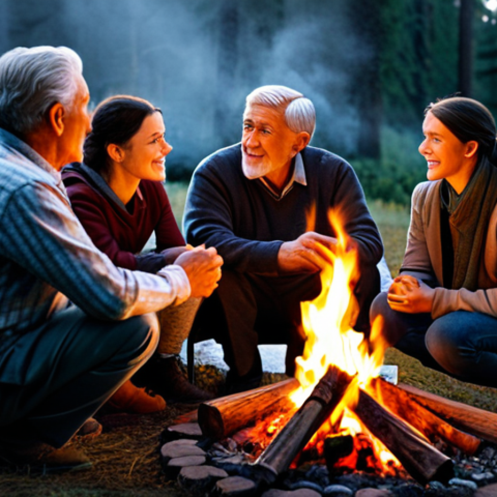 Storytelling in Advertising**

"A heartwarming scene depicting a family gathered around a campfire, listening intently as an older figure tells a story. The scene is bathed in the warm glow of the firelight.  Fully clothed, modest attire, appropriate content. The image emphasizes connection and shared emotions.  safe for work, perfect anatomy, natural proportions, professional, family-friendly."

**