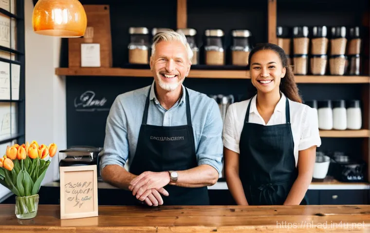 광고홍보사와 브랜드 애드버타이징 사례 - **Prompt:** A cozy, authentic Dutch coffee shop bathed in warm, natural light. Diverse customers, in...