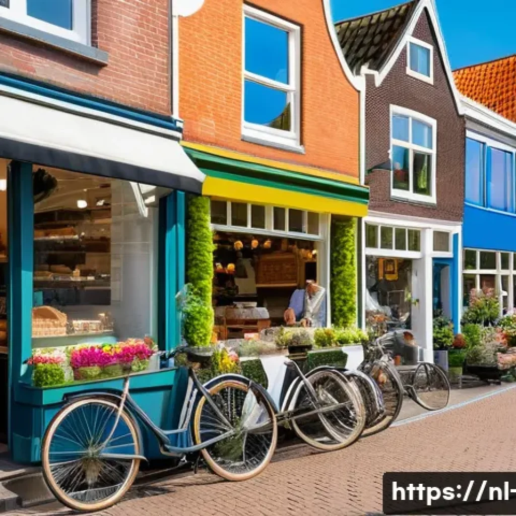 광고홍보사와 지역 광고 시장 분석 - A vibrant Dutch neighborhood street scene during daytime, featuring local small businesses such as a...