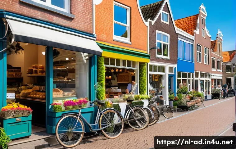 광고홍보사와 지역 광고 시장 분석 - A vibrant Dutch neighborhood street scene during daytime, featuring local small businesses such as a...