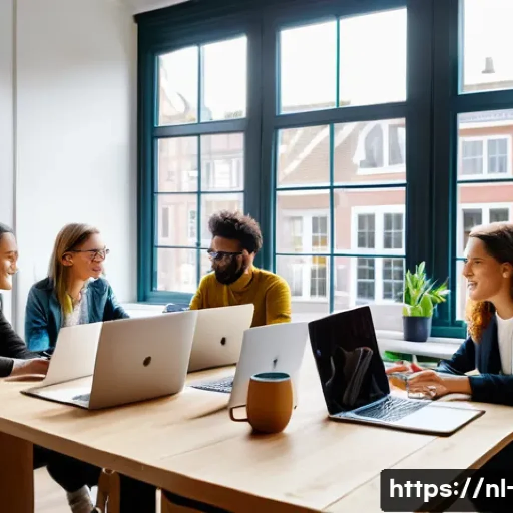 광고홍보사와 크리에이티브 전략적 광고 제작 - A modern creative marketing team in a bright Amsterdam office, diverse group of professionals collab...