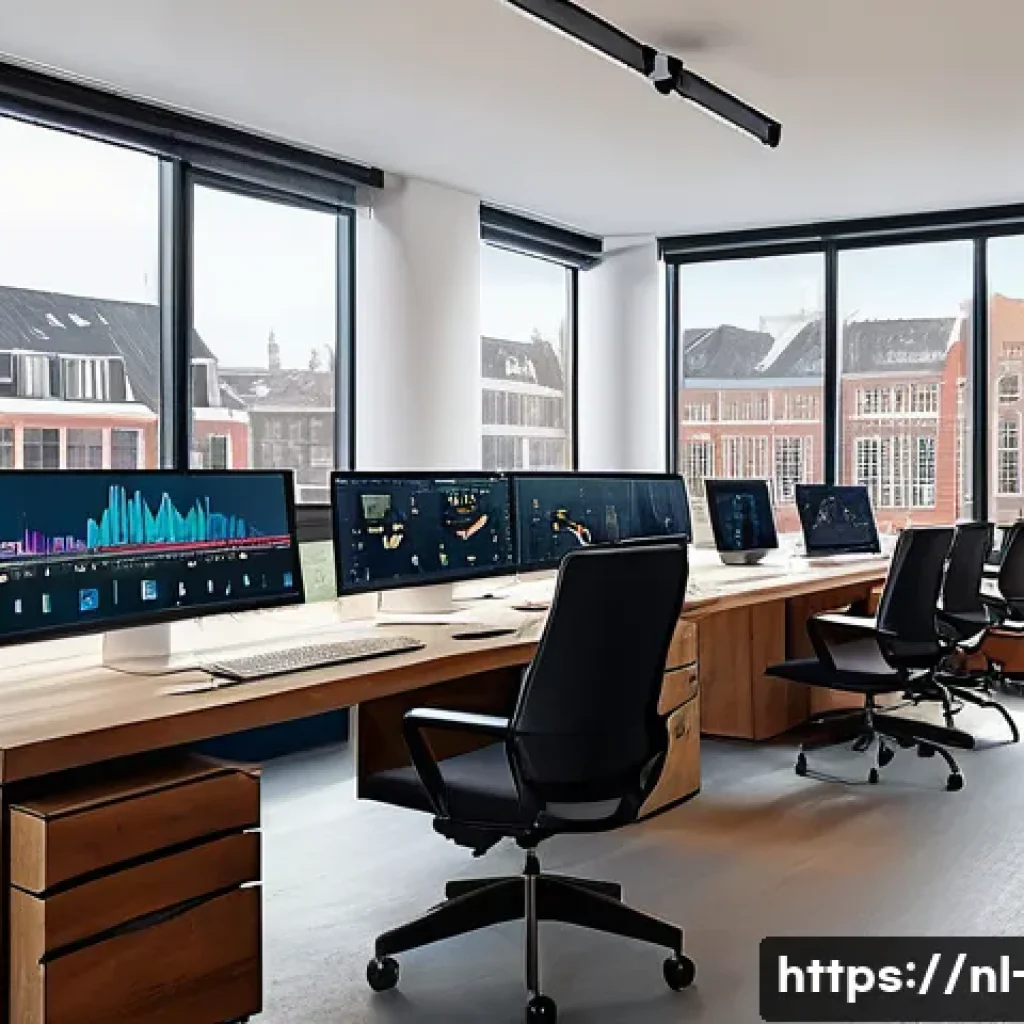 광고홍보사와 새로운 광고 도구 소개 - A modern digital marketing office scene in Amsterdam, featuring a diverse team of young professional...