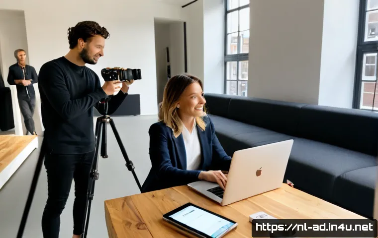 광고홍보사와 인플루언서 마케팅 - Photorealistic Amsterdam advertising agency meeting, diverse Dutch marketing team collaborating with...